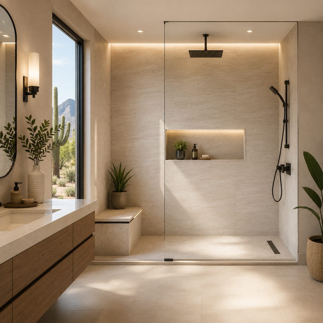 Tub to Curbless Shower, One-Bathroom House
